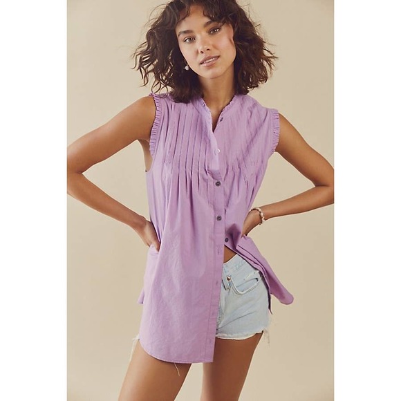 Free People Annie Butterfly Bush Purple Pintuck Pleated Tunic Top Sz Small NWOT - Picture 11 of 11